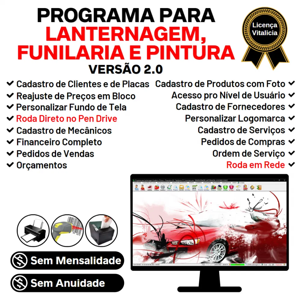 Programa para Lanternagem, Funilaria, Pintura e Serviços com Financeiro v2.0