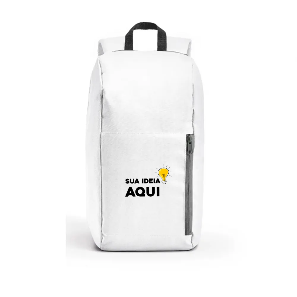 Mochila de Poliéster com Bolso Frontal na Cor Branca - 24x40x15cm Imagem