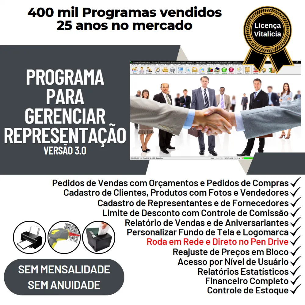Programa para Gerenciar Representação, Pedido de Vendas e Financeiro v3.0 PLUS