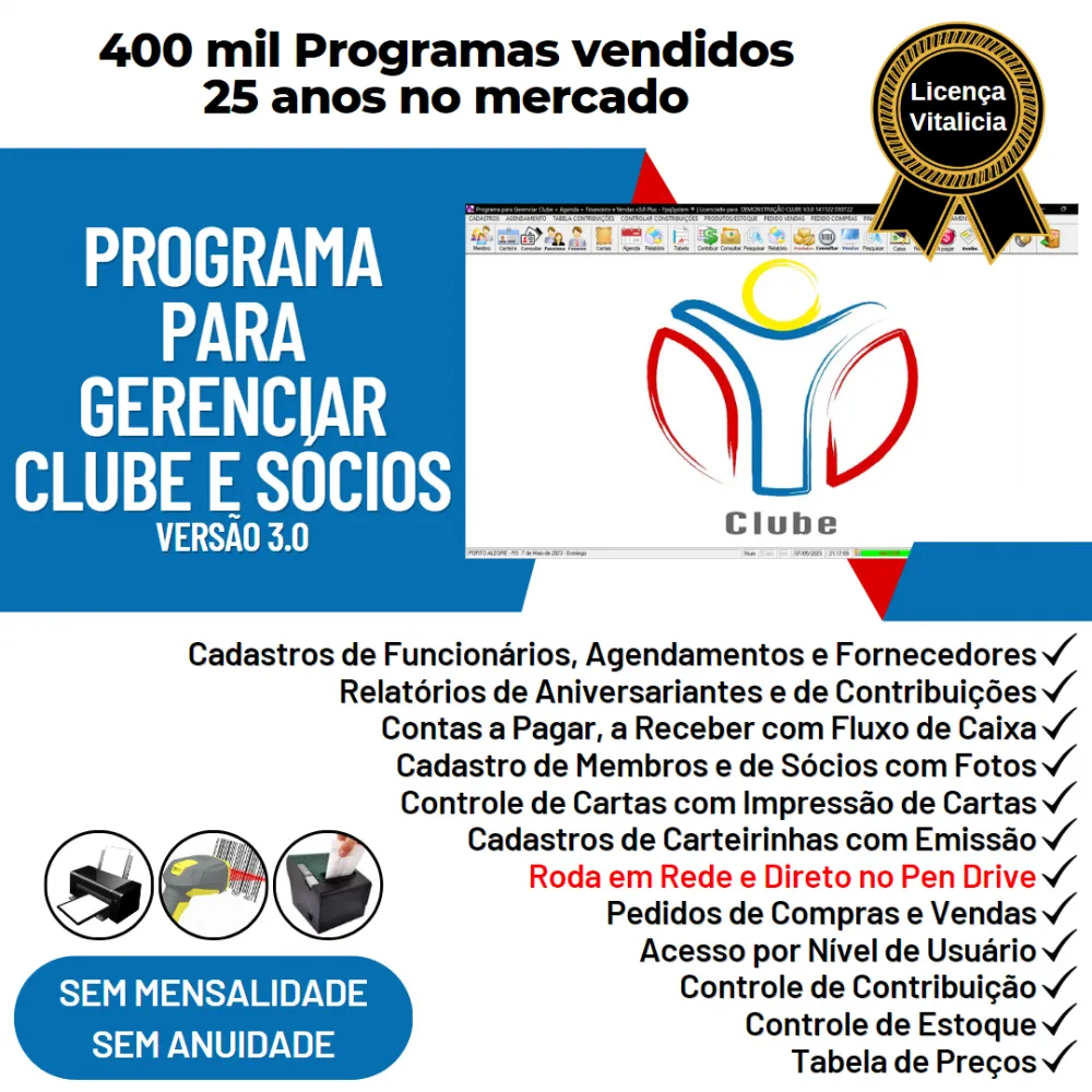 Programa para Gerenciar de Clube, Agendamento + Vendas e Financeiro v3.0 Plus