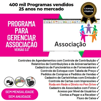 Programa para Gerenciar Associação, Agendamento + Vendas e Financeiro v3.0 Plus