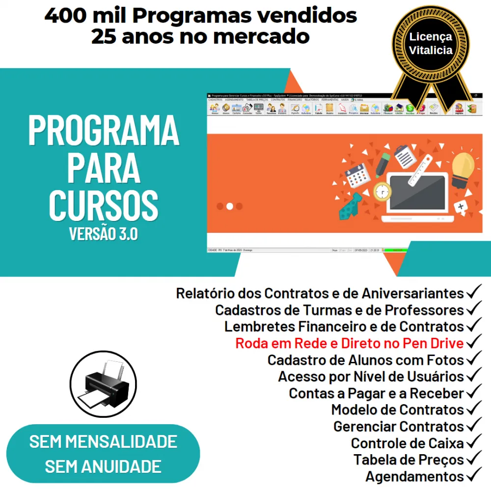 Programa para Cursos com Agendamento, Contrato e Financeiro v3.0 Plus