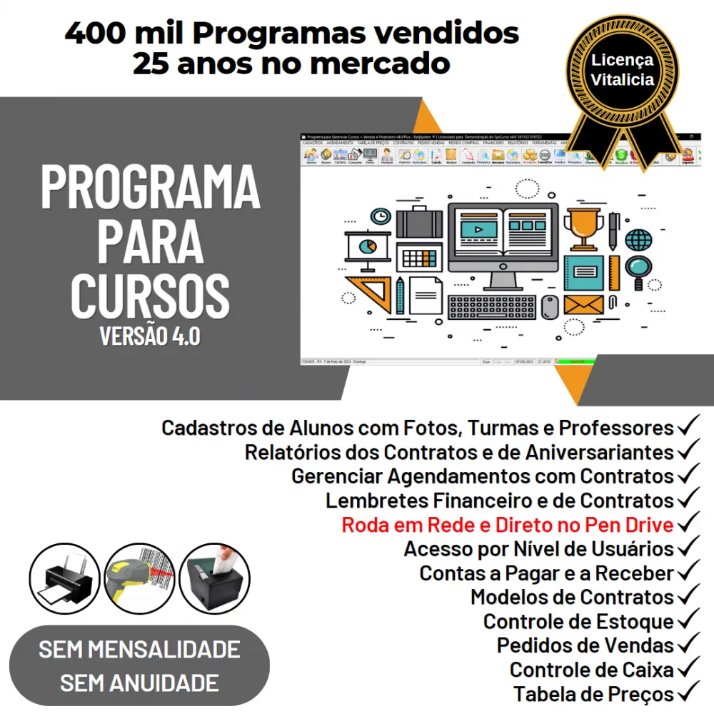 Programa para Cursos com Agendamento, Contrato, Financeiro e Vendas v4.0 Plus