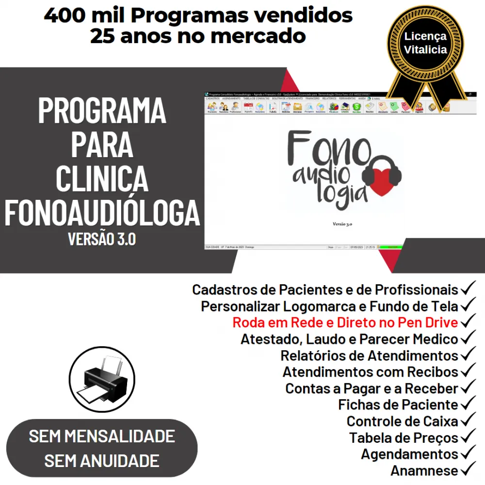 Programa Gerenciar Clinica Fonoaudióloga + Financeiro v3.0 Plus