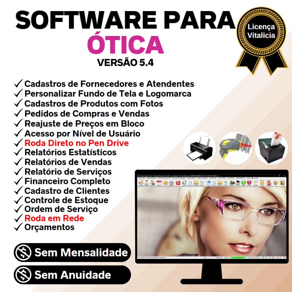 Software para Ótica e Relojoalheria, Serviços, Vendas, Financeiro e Estatística v5.4 Plus