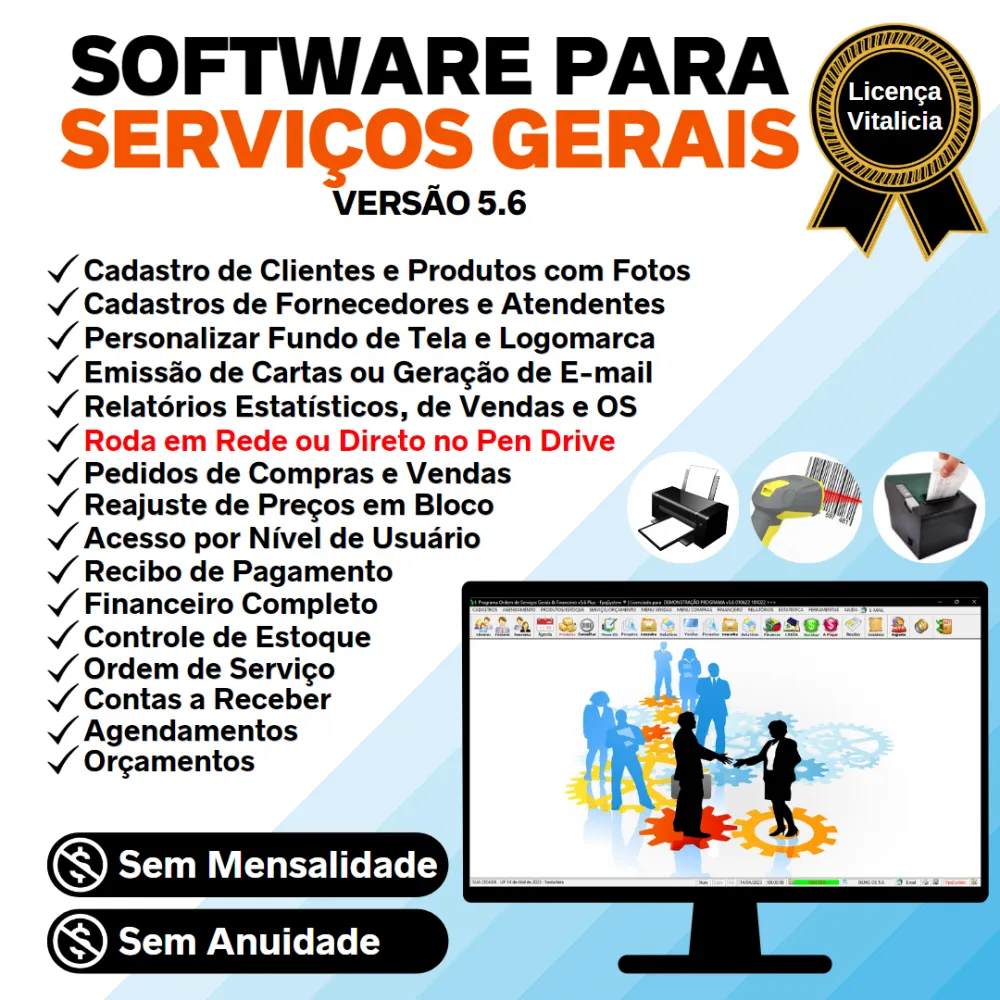 Software OS Serviços Gerais com Vendas, Financeiro e Estatistica v5.6 Plus