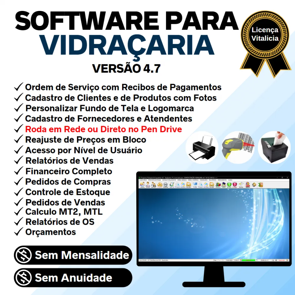 Software OS Vidraçaria e Esquadrias com Vendas e Financeiro v4.7