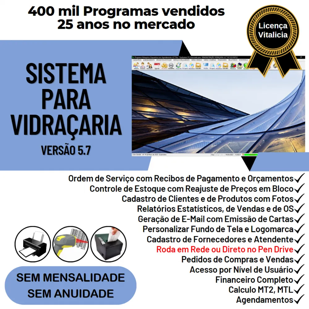 Sistema OS Vidraçaria e Esquadria com Vendas, Financeiro e Agendamento v5.7 Plus