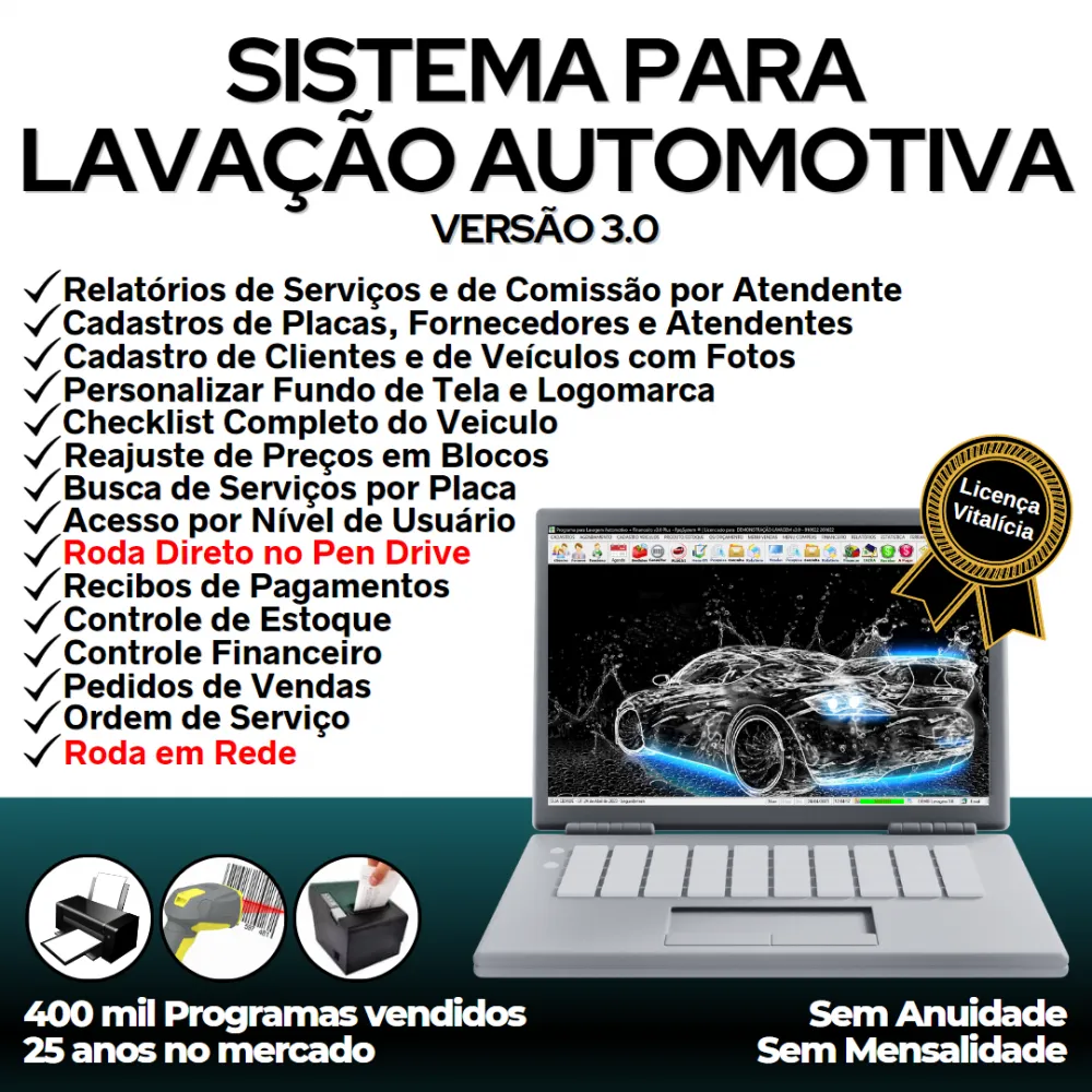 Sistema para Lavagem Automotiva com Ordem de Serviço, Vendas e Financeiro v3.0 Plus