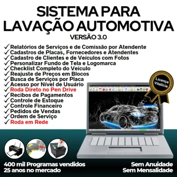 Sistema para Lavagem Automotiva com Ordem de Serviço, Vendas e Financeiro v3.0 Plus