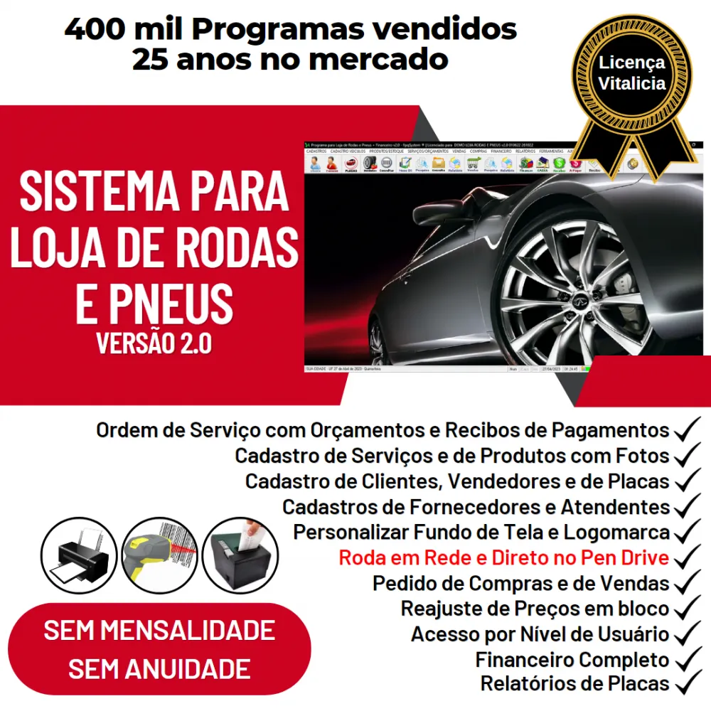 Sistema para Loja de Rodas e Pneus com Vendas, Estoque e Financeiro v2.0