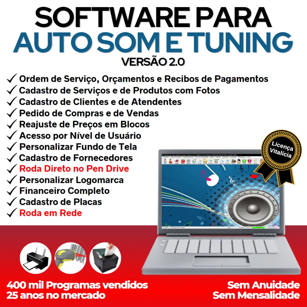 Software para AutoSom e Tunning + Vendas e Financeiro v2.0