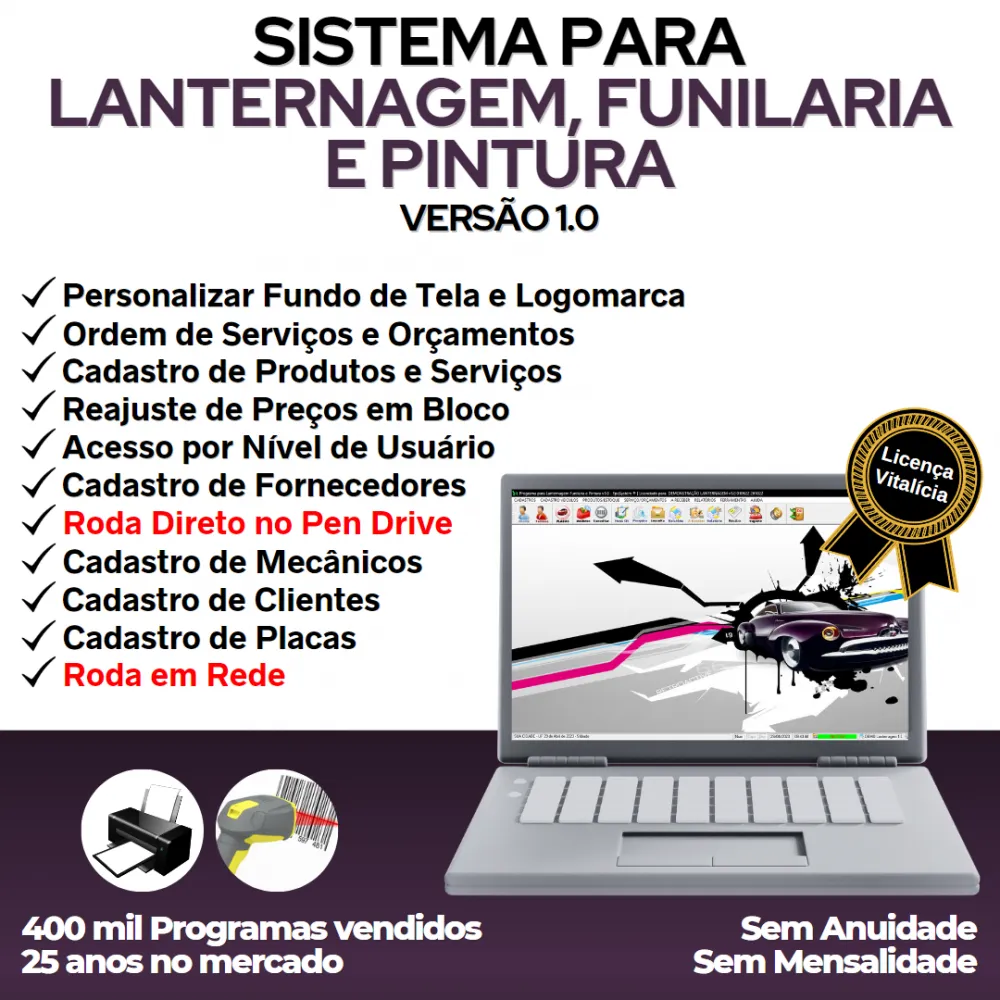 Sistema para Lanternagem, Funilaria, Pintura e Serviços v1.0