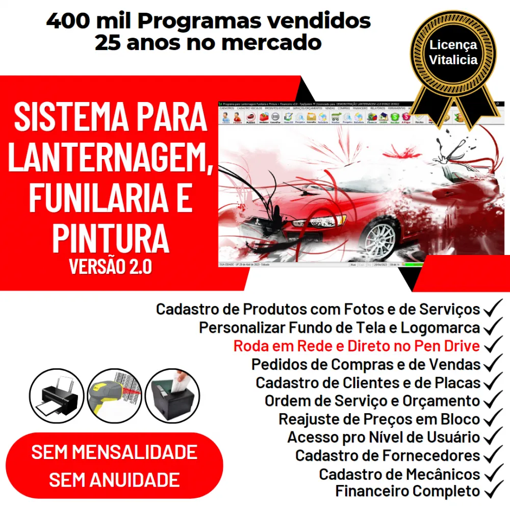 Sistema para Lanternagem, Funilaria, Pintura e Serviços com Financeiro v2.0