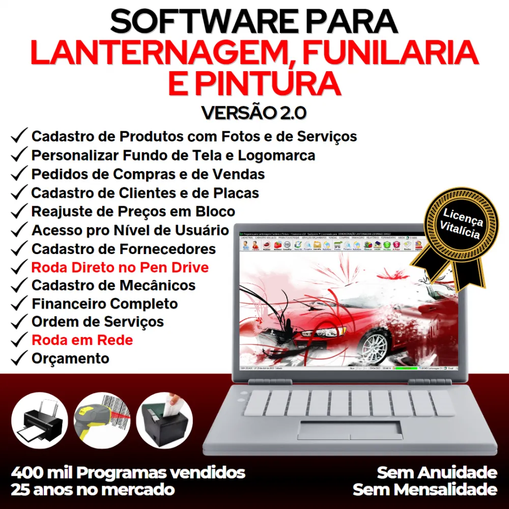 Software para Lanternagem, Funilaria, Pintura e Serviços com Financeiro v2.0