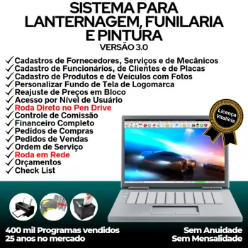 Sistema para Lanternagem, Funilaria, Pintura, Serviços Financeiro com Comissão v3.0 Plus