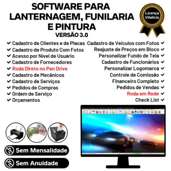 Software para Lanternagem, Funilaria, Pintura, Serviços Financeiro com Comissão v3.0 Plus