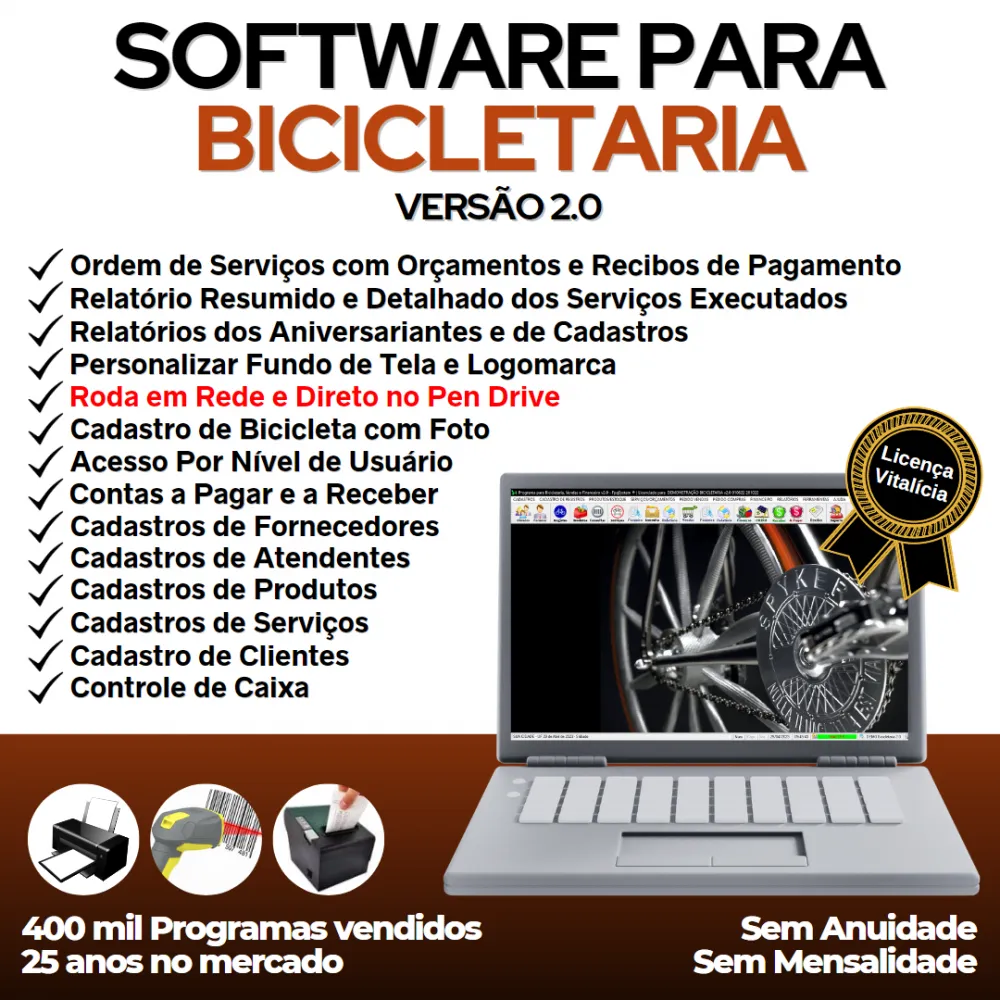 Software para Loja de Bicicletaria com Serviços, Vendas, Estoque e Financeiro v2.0