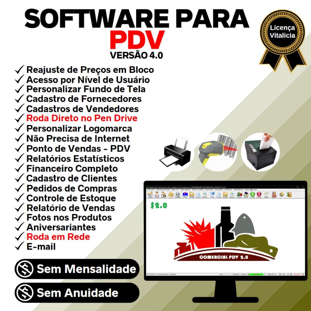 Software PDV Frente de Caixa, Estoque e Financeiro v2.0 - Plus
