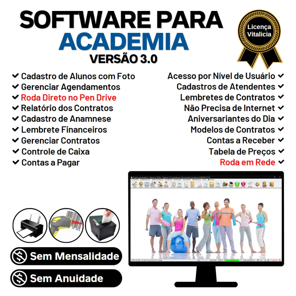 Software para Academia com Agendamento, Contrato e Financeiro v3.0 Plus