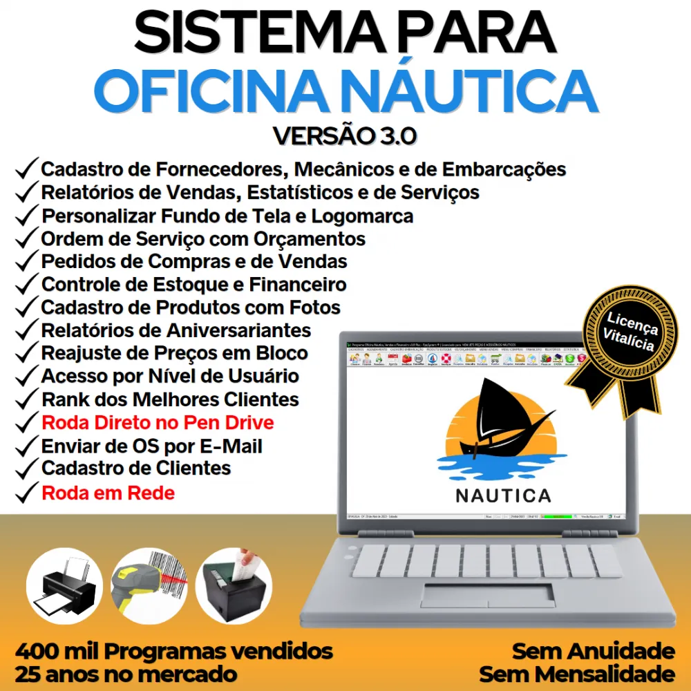 Sistema Ordem de Serviço para Oficina Nautica + Vendas, Financeiro e Agendamento v3.0 Plus