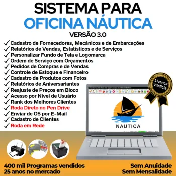 Sistema Ordem de Serviço para Oficina Nautica + Vendas, Financeiro e Agendamento v3.0 Plus