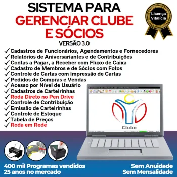 Software para Gerenciar de Clube, Agendamento + Vendas e Financeiro v3.0 Plus
