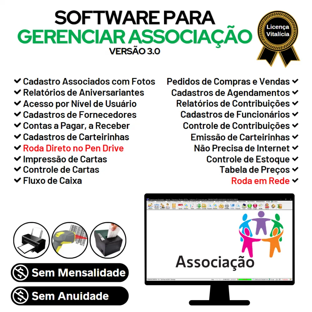 Software para Gerenciar Associação, Agendamento + Vendas e Financeiro v3.0 Plus
