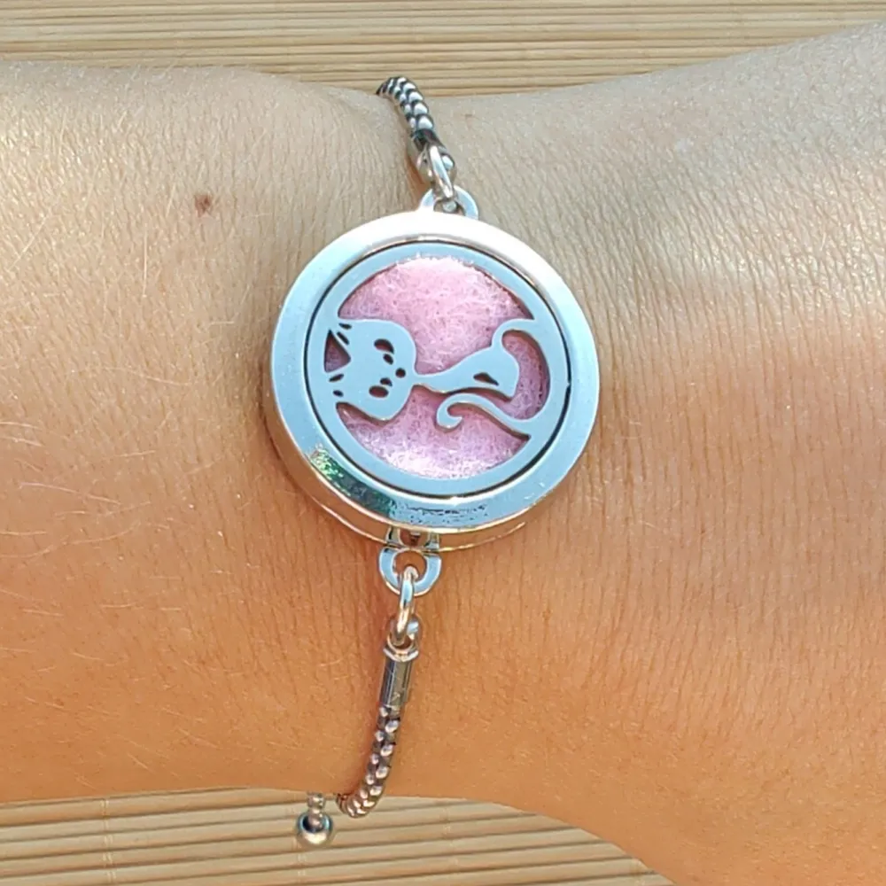 Pulseira Difusora de Óleos Essenciais Relicário Para AROMATERAPIA GATINHO - P003 Imagem
