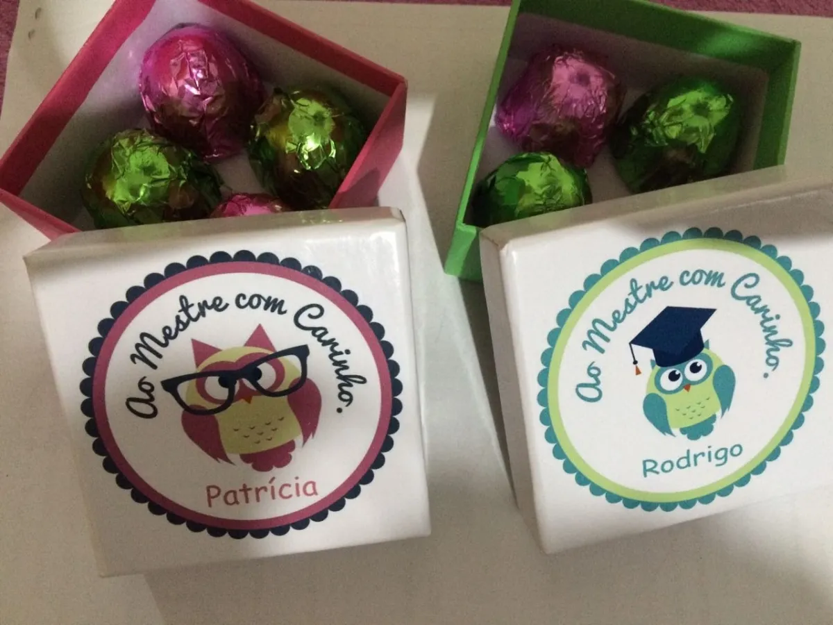  P/ 4 Bombons - 8,0 x 8,0 x 4,0 - Tampa e Fundo Cartonagem - Dia dos Professores