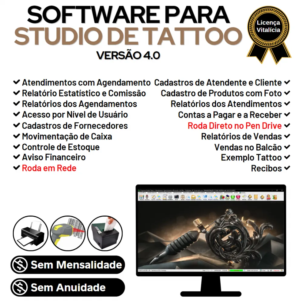 Software Studio Tattoo + Atendimento, Agendamento e Financeiro v4.0 Plus