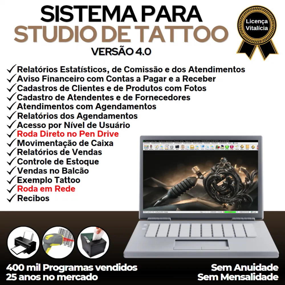 Sistema Studio Tattoo + Atendimento, Agendamento e Financeiro v4.0 Plus