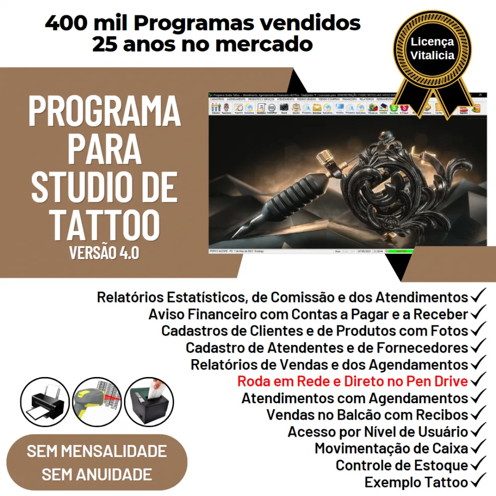 Programa Studio Tattoo + Atendimento, Agendamento e Financeiro v4.0 Plus