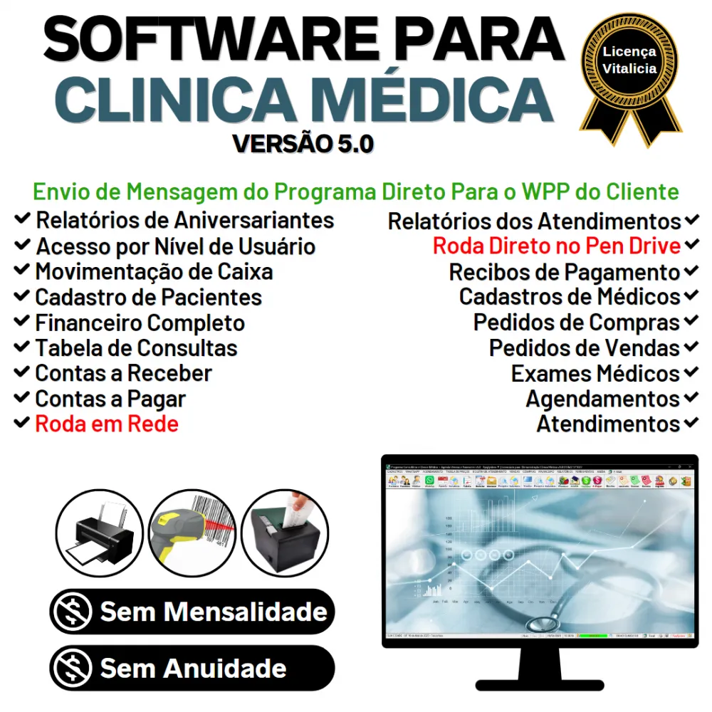 Programa Consultório e Clinica Médica com Agendamento, Vendas e Financeiro v5.0 Plus + WhatsApp