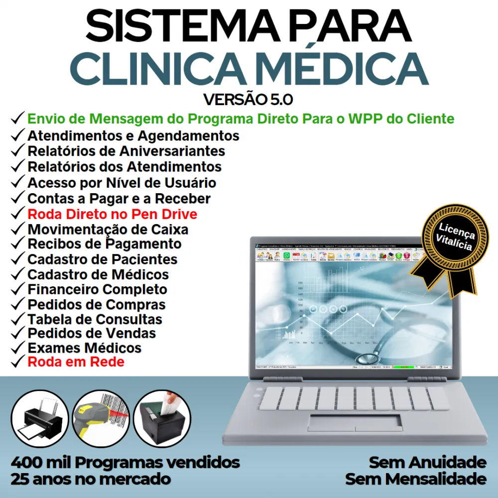 Sistema Consultório e Clinica Médica com Agendamento, Vendas e Financeiro v5.0 Plus + WhatsApp