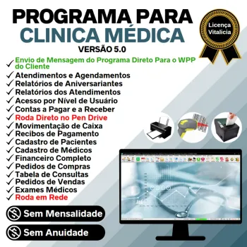 Software Consultório e Clinica Médica com Agendamento, Vendas e Financeiro v5.0 Plus + WhatsApp