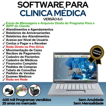 Software Consultório e Clinica Médica com Agendamento, Vendas e Financeiro v6.0 Plus + WhatsApp