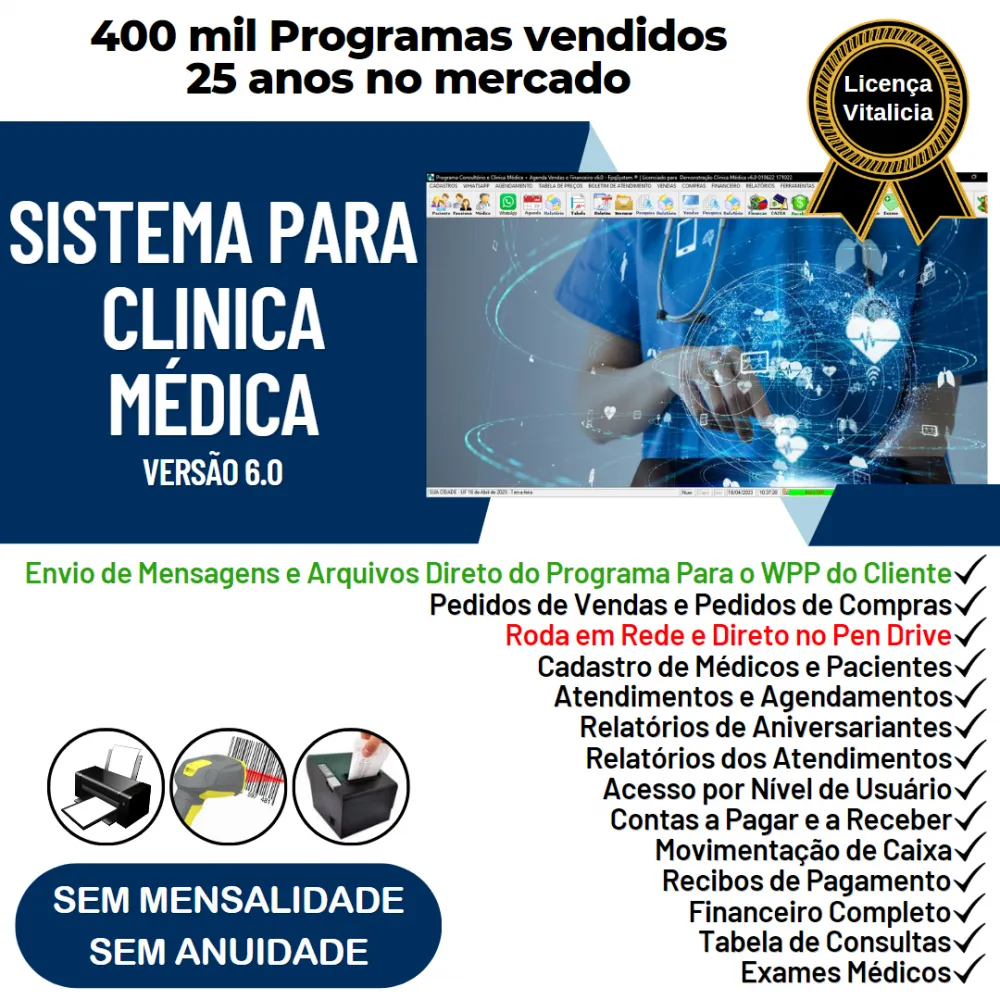 Sistema Consultório e Clinica Médica com Agendamento, Vendas e Financeiro v6.0 Plus + WhatsApp