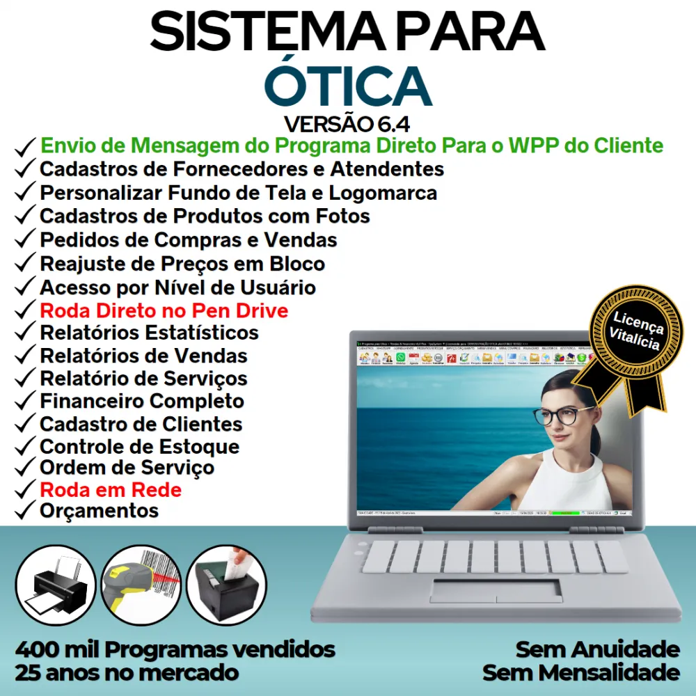 Sistema para Ótica e Relojoalheria, Serviços, Vendas, Financeiro e Estatística v6.4 Plus + WhatsApp