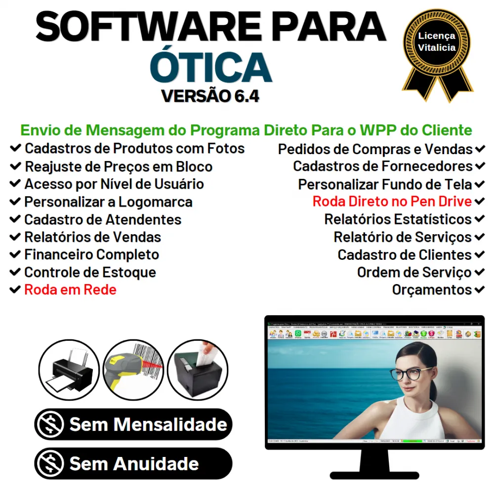 Software para Ótica e Relojoalheria, Serviços, Vendas, Financeiro e Estatística v6.4 Plus + WhatsApp