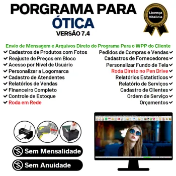 Programa para Ótica e Relojoalheria, Serviços, Vendas, Financeiro e Estatística v7.4 Plus + WhatsApp