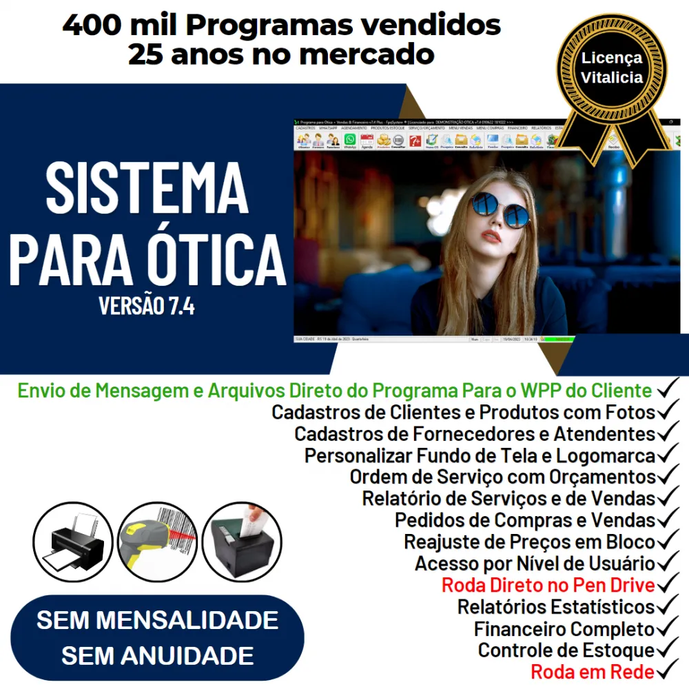 Sistema para Ótica e Relojoalheria, Serviços, Vendas, Financeiro e Estatística v7.4 Plus + WhatsApp