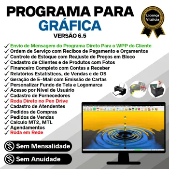 Programa Ordem de Serviço Gráfica Rápida, Vendas, Estoque, Financeiro e Estatística v6.5 Plus WhatsApp