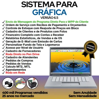 Sistema Ordem de Serviço Gráfica Rápida, Vendas, Estoque, Financeiro e Estatística v6.5 Plus WhatsApp