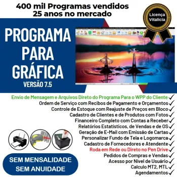 Programa Ordem de Serviço Gráfica Rápida, Vendas, Estoque, Financeiro e Estatística v7.5 Plus WhatsApp