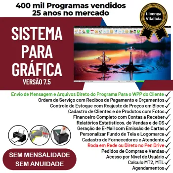 Sistema Ordem de Serviço Gráfica Rápida, Vendas, Estoque, Financeiro e Estatística v7.5 Plus WhatsApp