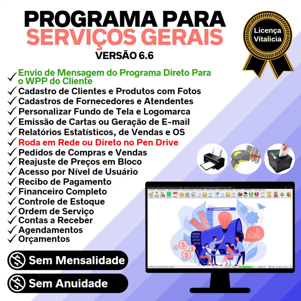 Programa OS Serviços Gerais com Vendas, Financeiro e Estatistica v6.6 Plus + WhatsApp