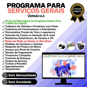 Programa OS Serviços Gerais com Vendas, Financeiro e Estatistica v6.6 Plus + WhatsApp