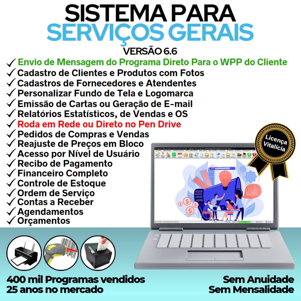 Sistema OS Serviços Gerais com Vendas, Financeiro e Estatistica v6.6 Plus + WhatsApp