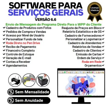 Software OS Serviços Gerais com Vendas, Financeiro e Estatistica v6.6 Plus + WhatsApp